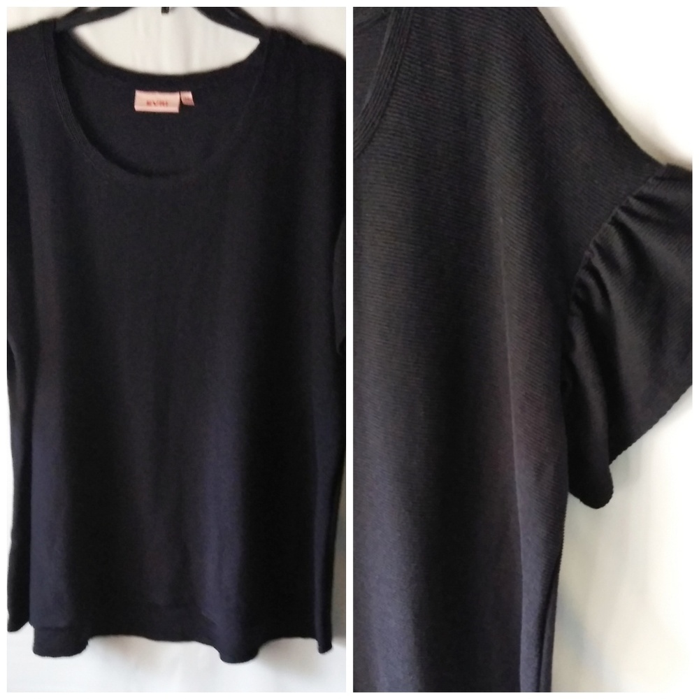 Evri Mineral Black Flutter Sleeve Top Ribbed 3X